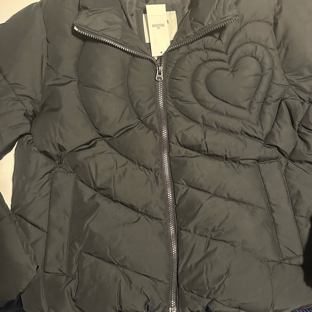 Hollister Black Puffer Jacket with Heart Detail